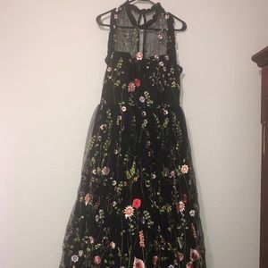 embroidered flower prom dress